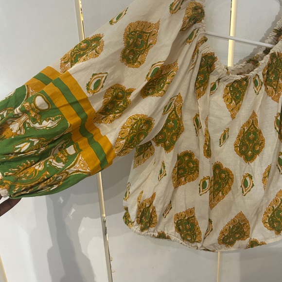 Haute Hippie Cream Blouse with Green & Gold Paisley Motif - Picture 5 of 11